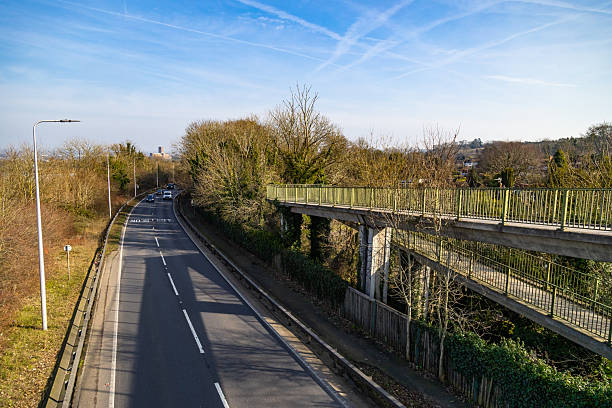 istock Concrete footbridge over the highway Guildford England 2208936724