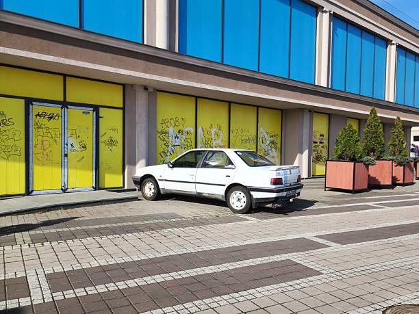 yellow vintage car in ring road 3d rendering image
