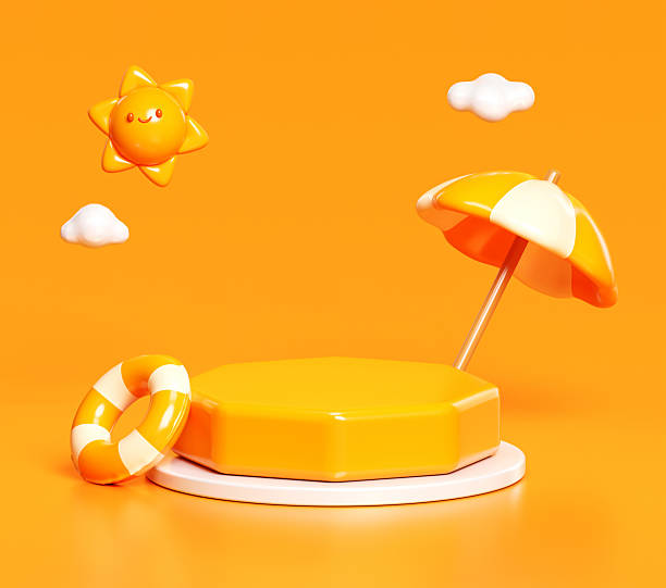 istock 3D cartoon summer scene with umbrella background 2208948568