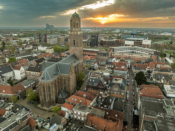 istock Zwolle downtown district aerial view during a springtime sunset 2208957612