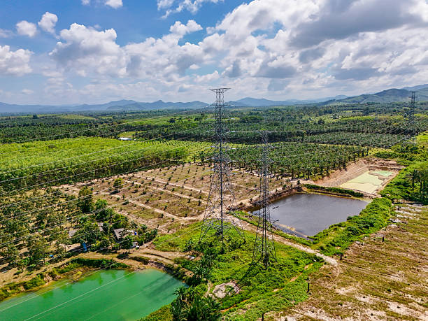 istock Aerial view High voltage with beautiful clouds sky. industrial use, electrical power systems. High-voltage power 2208966016