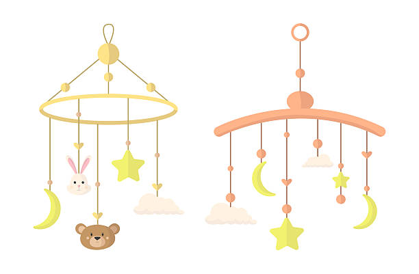 istock Icons of two children's mobiles on a white background. Toy with decorative elements and animals. 2208966099