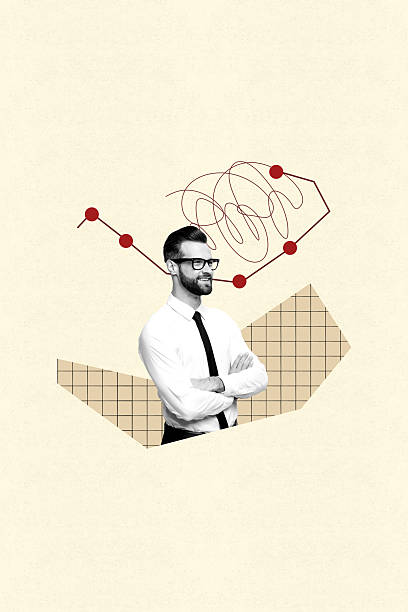 istock Creative poster collage of person having graphs lines dots on yellow background 2208972379