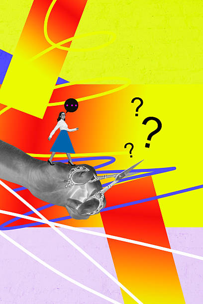istock Composite collage artwork template design of psychedelic young woman walk hand hold scissors cut text sms email mind dream dialog speech 2208973034