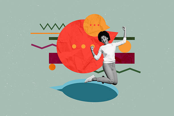 istock Creative full artwork collage of happy girl stand bubble communication icon chatterbox conversation speech phrase monologue 2208973470