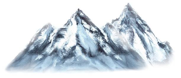 istock Blue mountain range with snowy rocks. Natural mountain landscape. For camping, expedition, hiking, tourism posters, greeting cards design. Isolated image. Hand-drawn watercolor illustration 2208975416
