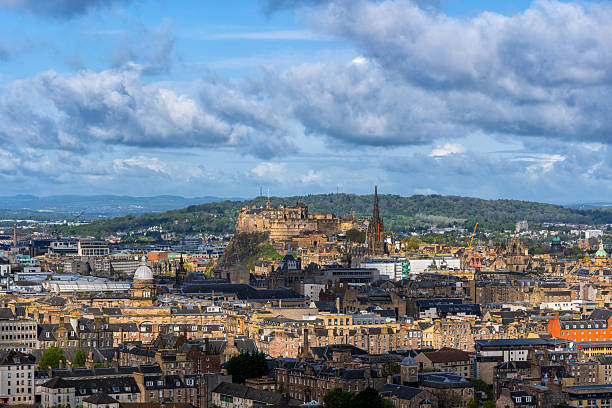 Edinburgh cityscape in Scotland, United Kingdom. Skyline with the Old Town and Edinburgh Castle.