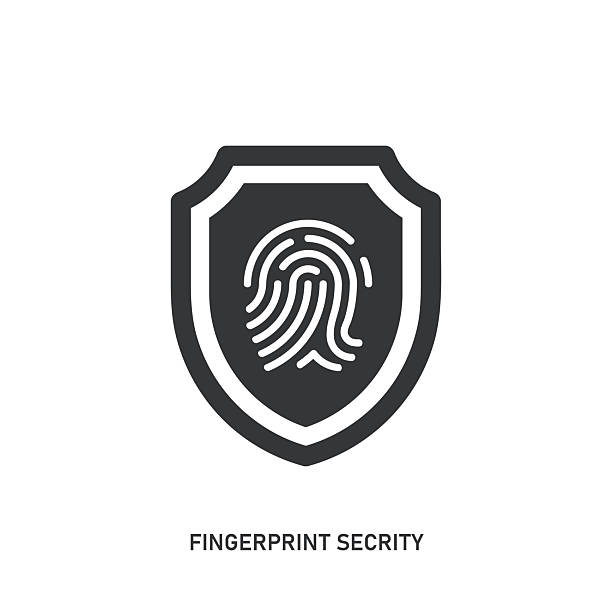 stockillustraties, clipart, cartoons en iconen met fingerprint security glyph solid icon. solid icon that can be applied anywhere, simple, pixel perfect and modern style. - health shield logo