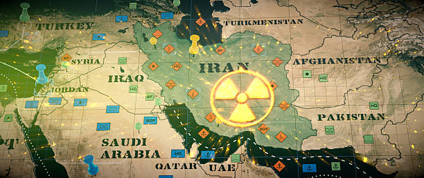 Digital battlefield map of the Persian Gulf with nuclear explosion