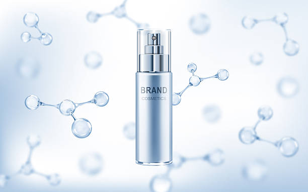 istock Beauty cosmetic product with molecules. Cosmetic bottle with molecules or atoms. Concept skin care cosmetic solution. Realistic vector 2208993467