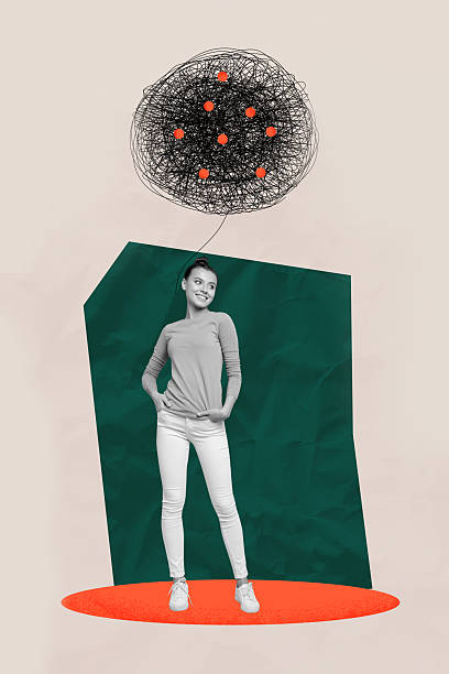 istock Trend creative collage of young person with doddle messy threads on pastel background 2208994025