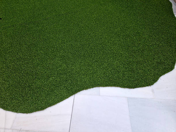 istock artificial grass carpetsunder outdoor seating and around the pool. selfie area. plush soft cylinder-shaped chairs. cushioned seats on green carpet in hotel, carpeting 2208996686