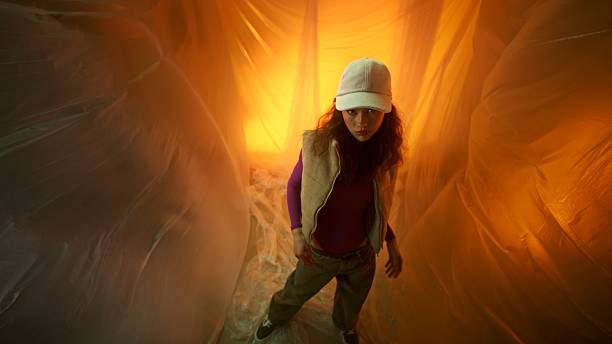 Exploring an intriguing space with a plastic cover and captivating backlit ambiance