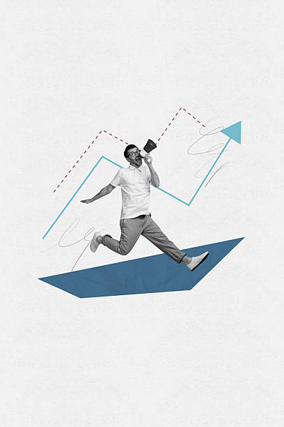 istock Creative image collage of young guy worker run fast geometry shape scream bullhorn on pastel background 2209000019