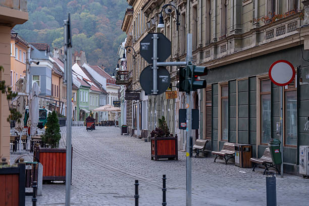 Brasov, Romania - October 19, 2024: Before the Crowds Arrive Capturing the Soul of Transylvanias Empty Streets
