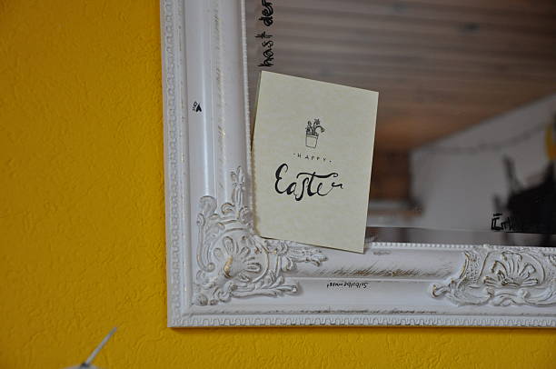 old fashioned writing happy easter, vintage mirror