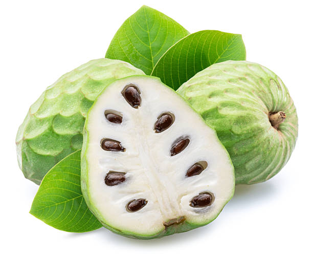 istock Cherimoya or custard apple fruit and slice of fruit isolated on white background. Clipping path 2209005251