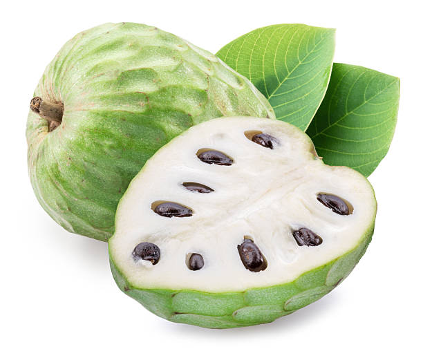istock Cherimoya or custard apple fruit and slice of fruit isolated on white background. Clipping path 2209005259