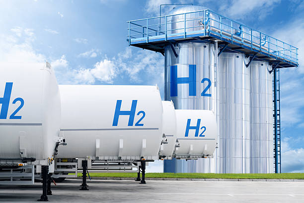istock Hydrogen tank trailers with hydrogen storage in the background 2209005801