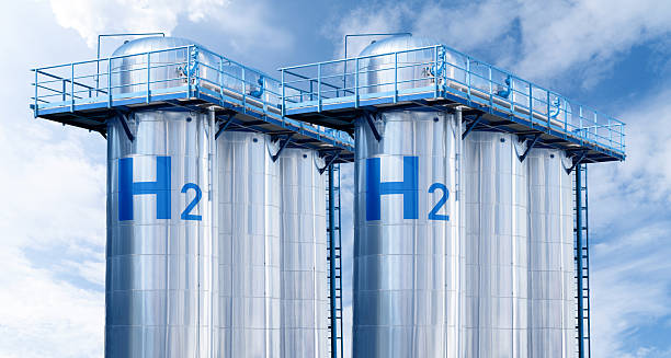 istock Green hydrogen storage on a background of blue sky. 2209006205