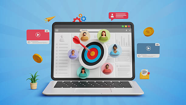 istock Target customer, marketing segmentation, ads strategy, digital marketing, advertising campaign, customer acquisition concept. 3D laptop with dartboard and target audience 2209007350