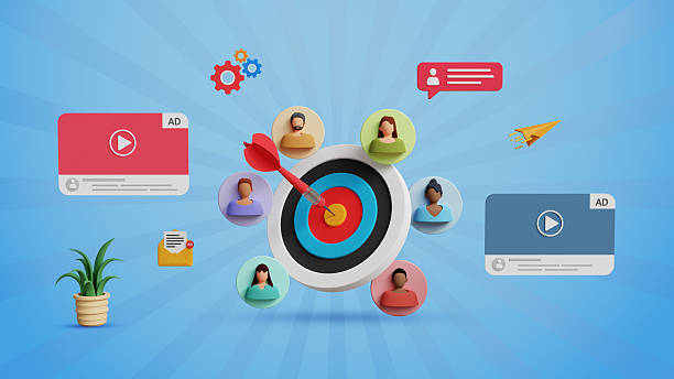 istock Target customer, marketing segmentation, ads strategy, digital marketing, advertising campaign, customer acquisition concept. 3D dartboard and target audience with ads 2209007409