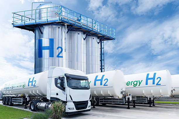 istock Hydrogen tank trailers with hydrogen storage in the background 2209007434