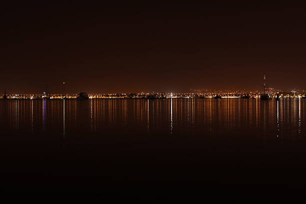 Cityscape view from the sea, long exposure