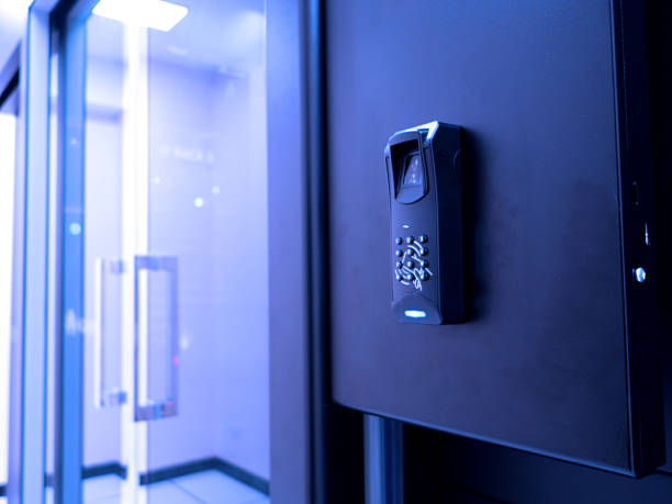 istock Modern Fingerprint Scanner on Black Wall 2209015479