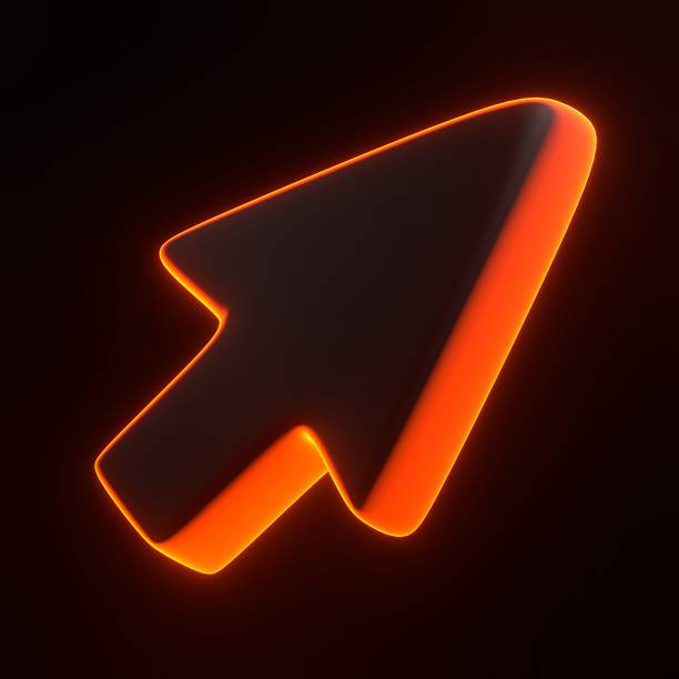 istock Glowing Orange Neon Cursor Icon on Dark Background 2209015724