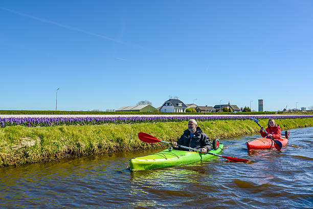 Hillegom, Netherlands. 6 April 2025.  Kayakers on the Lisser Beek waterway in Netherlands