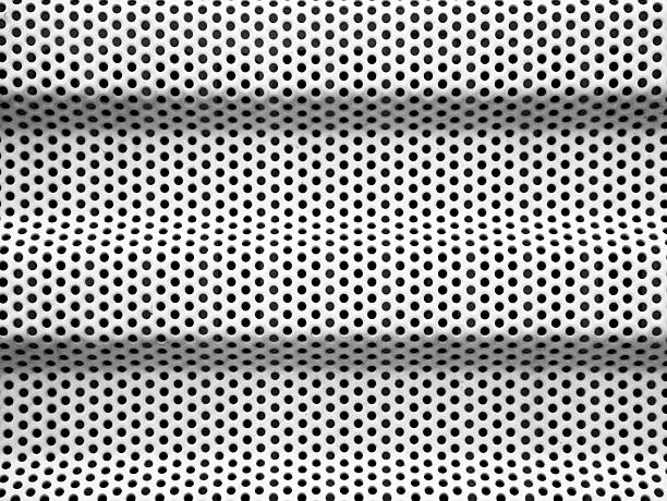 Perforated stainless metal sheet. Steel abstract background.