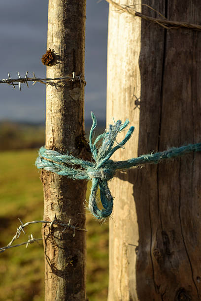 Knot in rustic rope of rural fence