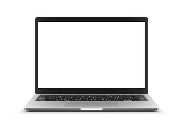 векторный ноутбук с пустым белым экраном - вид спереди stock illustrations