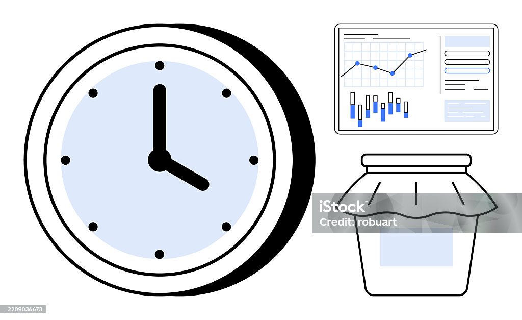 Data Clock Graph Clock Graph Chart And Jam Jar Representing Time Management Data ...