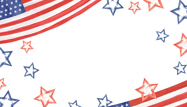 istock American flag and stars horizontal frame with empty space for text. Watercolor national patriotic symbols rectangle border isolated background. American Independence Day, Columbus Day greeting card 2209043732