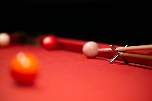 istock close up of biliard cue aiming on the table 2209044861