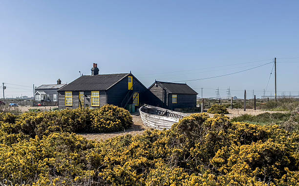 View of a quaint house at Dungeness, East Sussex,  UK.  There are no people in the photograph.