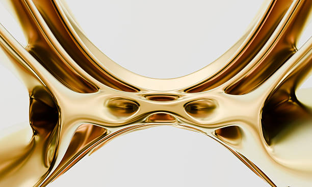 Golden Abstract 3D Fluid Shape on Minimal Light Background
