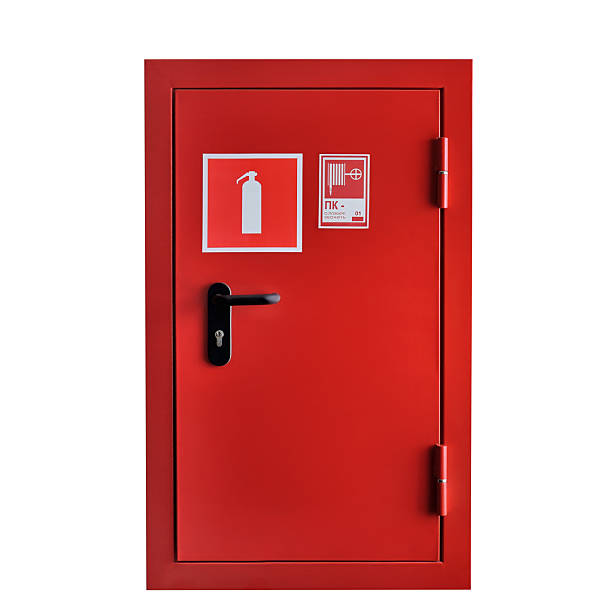 istock A red fire box with a hydrant and a fire extinguisher. The inscription in Russian 