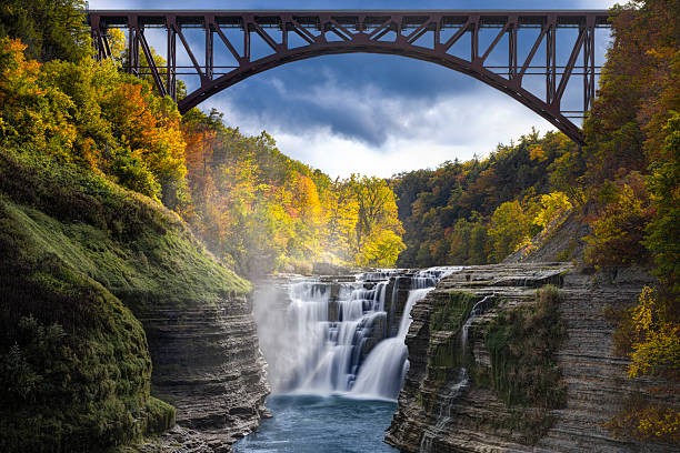 Upper Falls, Genesee River, Letchworth State Park, Finger Lakes, New York State, USA