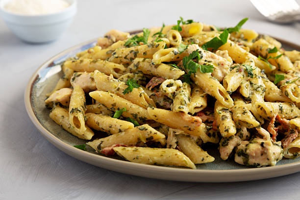 istock Homemade One-Pot Chicken Spinach Bacon Alfredo Pasta Ready to Eat 2209068184