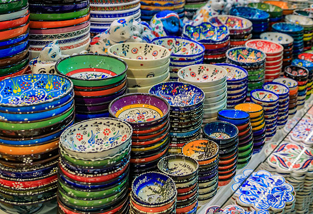 istock Ornate Turkish ceramic Iznik pottery with floral patterns in Istanbul, Turkey 2209071485