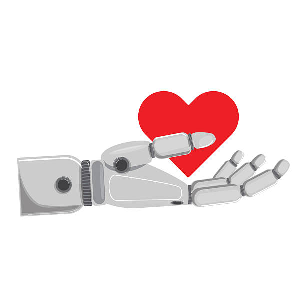 istock Metal humanoid hand gently grasping heart icon, perfect for tech meets humanity concepts. 2209071876
