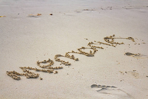 istock Word Memories Written on Beach Sand with Footprints Nearby 2209074640