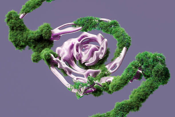 Green grass merging with a metallic pink structure forming an abstract shape