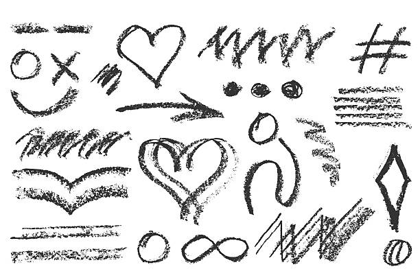 istock Charcoal pencil hand drawing curly groovy shapes, splash and squiggles. White chalk elements on black chalkboard Grunge chalk crayon scribbles doodles texture Rough crayon stroke Vector illustration 2209082653