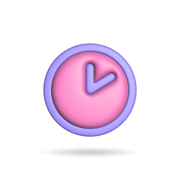 Cute pink clock icon with purple accents on a white background. Ideal for digital projects, websites, or illustrating time management, deadlines, and appointments.