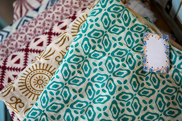 istock Close-up of printed fabrics for clothing making 2209084952