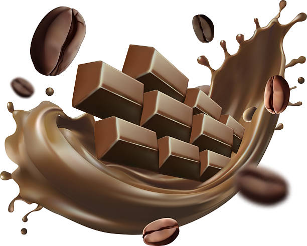 istock Dark chocolate bar and coffee beans with chocolate coffee splashing. packaging design 2209095013
